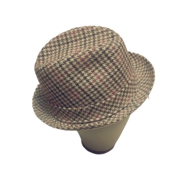 Vintage brown and red gingham stripe structure Tweed casual unisex fedora hat OS - Picture 4 of 5